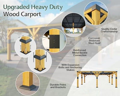 20x20x9.2 FT Heavy Duty Cedar Wood Carport for 2 Cars (20x20x9.2 FT)