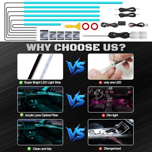 RGB Acrylic Interior Car LED Strip Light with Wireless APP (RGB Color 10 in 1)