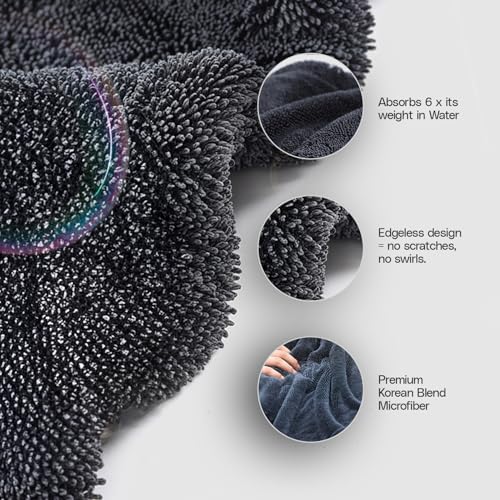 Crystal Clean 1300GSM Microfiber Car Drying Towel (Dark Grey / Pack of 1)