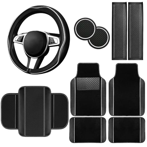 10 Pcs Car Floor Mats Full Set Car Accessories (Car Floor Mats Set / White Line)