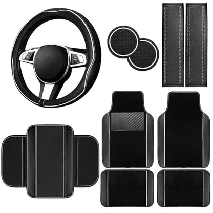 10 Pcs Car Floor Mats Full Set Car Accessories (Car Floor Mats Set / White Line)