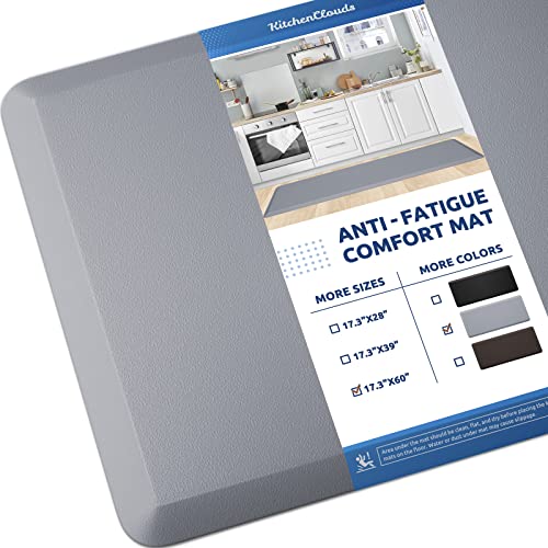 Kitchen Mat Cushioned Anti Fatigue Rug Standing and Comfort Floor Mats (Grey / 60"L x 17.3"W x 0.5"Th)
