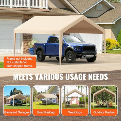 Carport Replacement Canopy Cover 10 x 20 ft (Beige / 10x20ft)