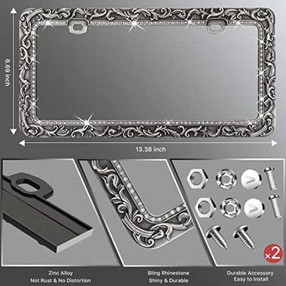 Metal Car License Plate Frames (Retro Silver / 2 Pack Silver)