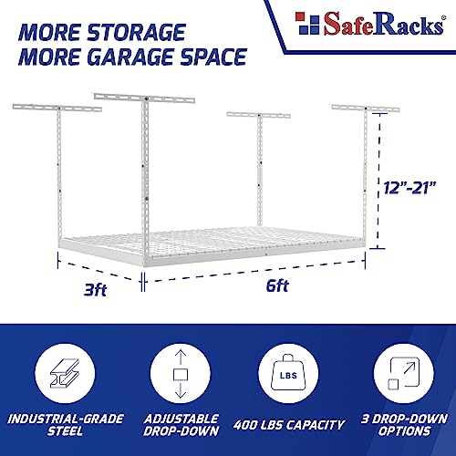 3x6 Overhead Garage Storage Rack (White / 12"-21")