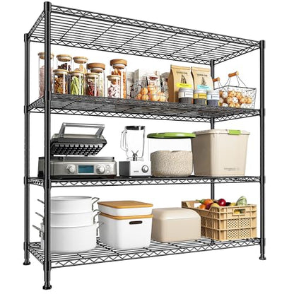 Extra-Wide 4-Tier 800LBS Storage Rack, Adjustable Shelves, Black (45" W x 59.4" H x 13.5" D)