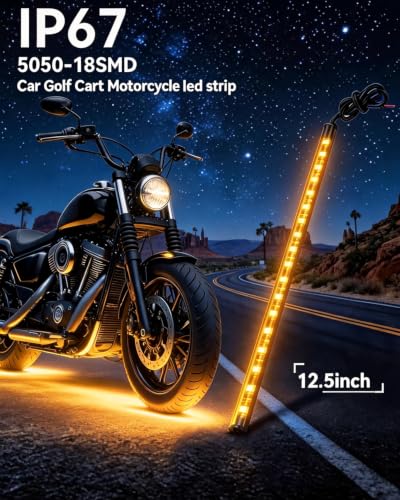 12V Led Light Strip for Car Motorcycle Golf Cart 12.5In Amber 4Pack (Amber Led Strip)