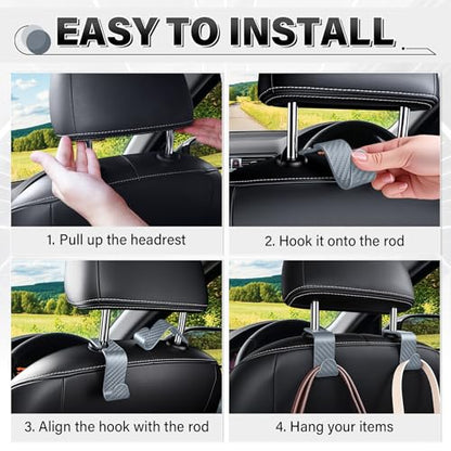Universal 4 Pack Car Seat Headrest Purse Hook (4pc / Grey Checkered)