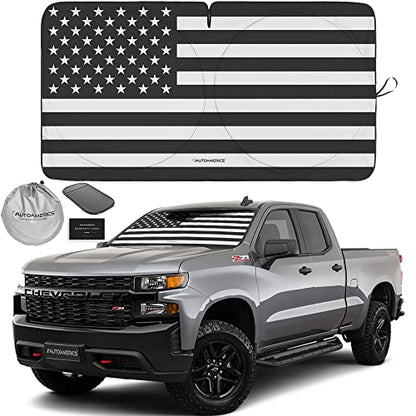 Truck Windshield Sun Shade (USA B&W FLAG / LARGE = 64 x 33.5 inches)