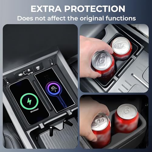 1st & 2nd Row Cup Holder Insert & Wireless Charging Protective Mat for Hyundai Santa Fe 2026 2025 2024 (for hyundai santa fe 2024-2026)