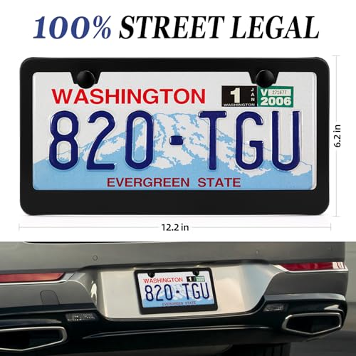 2 Pack Black License Plate Frame (2 Holes Black)
