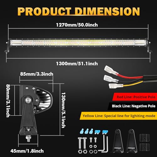 50 Inch LED Straight Light Bar 6 Modes Amber White Strobe Lights (Amber White 50" Straight)