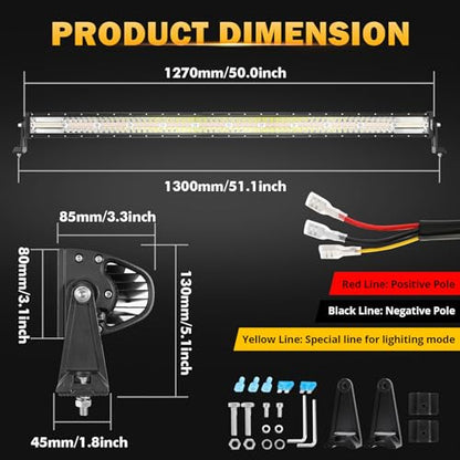 50 Inch LED Straight Light Bar 6 Modes Amber White Strobe Lights (Amber White 50" Straight)