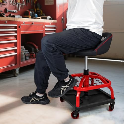 Rolling Stool with Red Wheels (Red Stool With Red Casters)