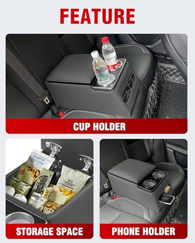 Center Console Organizer with Cup Holder& Phone Holder for Car & Van & Truck Back Bench Seat Armrest Business Middle Storage Box (Grey)