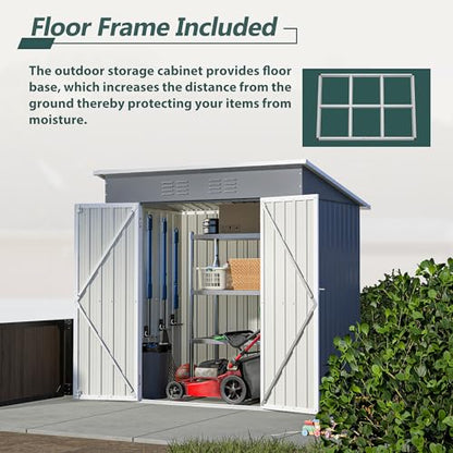 6x4 FT Outdoor Metal Storage Shed with Lockable Door & Floor Frame (Gray / 6x4 Ft)