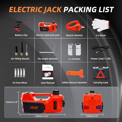 Electric Car Jack 5 Ton 12V Floor Jack (Red Jack+Portable Wrench)