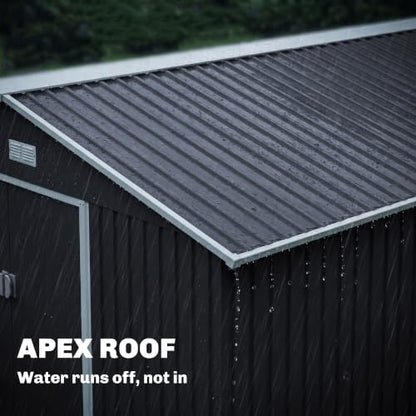 11' x 13' Outdoor Storage Shed Garden Tool Metal Shed Dark Gray (Dark Gray / 11' x 13')