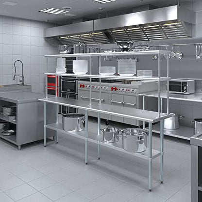Stainless Steel Work Table Double Tier Overshelf (18" x 96" Work Table + 12" Overshelf)