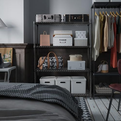 1400 LBS Garage Black Shelving Wide Storage Shelves 4 Tier Adjustable Heavy Duty Metal Wire Rack Standing Shelf Unit for Kitchen Office College Dorm Garage Warehouse 15.8" x 45.8"x 59.4" (4 Tier, 15.8" D x 45.8" W x 59.4" H / Black)
