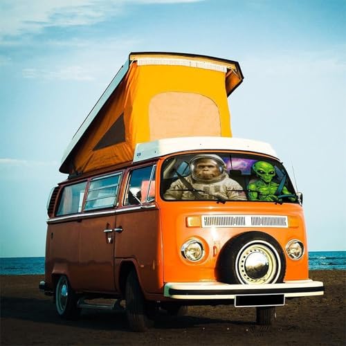 Funny Alien Astronaut Car Windshield Sun Shade Umbrella Bendable Handle Foldable Funny Sunshade for Car Windshield Block UV Rays Keep Vehicle Cool for Most Sedans SUV Trucks Cars 57"x30" (147*75cm,33*11cm / Funny Alien Astronaut)