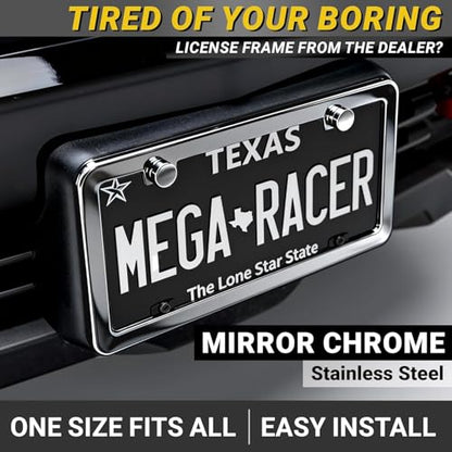 Premium Slim Mirror Chrome License Plate Frames (Chrome / 2 Piece)