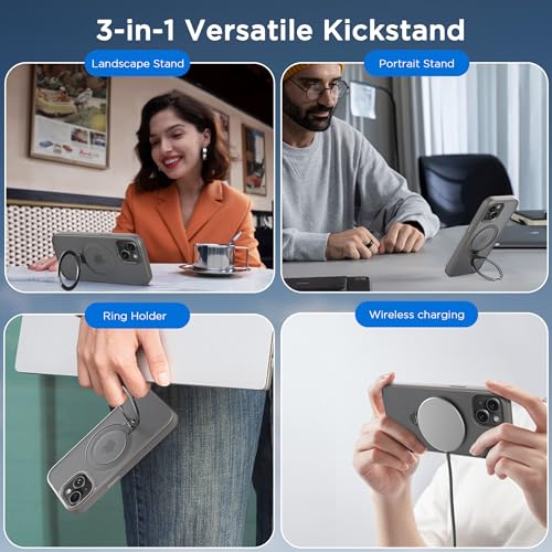 Magnetic Case for iPhone 15 with Stand (6.1" (for iPhone 15) / Light Gray)