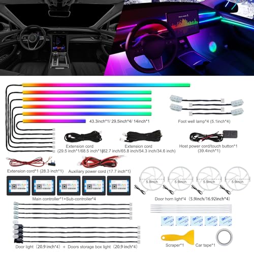 Dreamcolor Acrylic Interior Car LED Strip Light with Wireless APP (Dreamcolor 22 Lights)