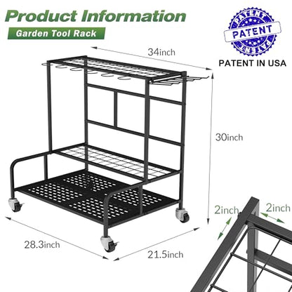 Garden Tool Organizer Rack with Wheels Up to 39 Tools (Rack With Accessories)