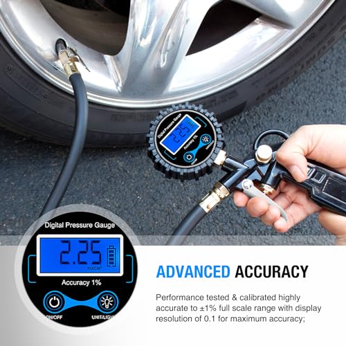 Digital Tire Inflator Portable Pressure Gauge 250 PSI Air Chuck (Tire Inflator Gauge Style 1)