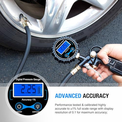 Digital Tire Inflator Portable Pressure Gauge 250 PSI Air Chuck (Tire Inflator Gauge Style 1)