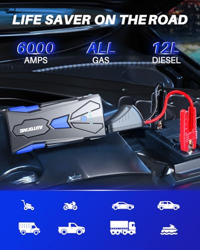 6000A Car Battery Jump Starter Up to All Gas & 12L Diesel Engine (6000A)