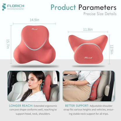 Car Lumbar Support Pillow and Neck Headrest Pillow for Office Chair (Red / 2 Pieces)
