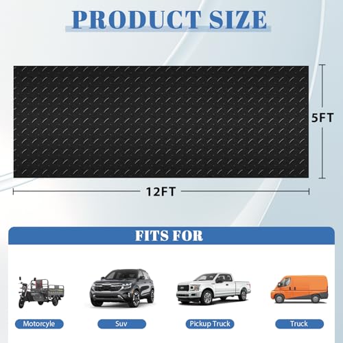 5Ft x 12Ft Rubber Flooring Mats 1.6mm Diamond Plate Flooring Roll (1.6mm-5Ft x 12Ft-Black)