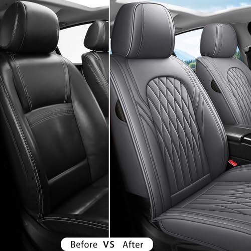 Nappa Faux Leather Car Seat Covers Full Set (Gray / Front Pair)
