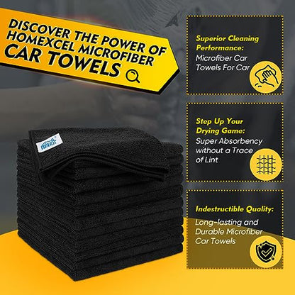 Microfiber Cleaning Cloths 12 Pack (Black / 16 x 16 Inch)