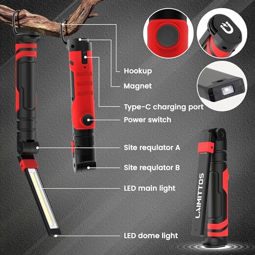 Rechargeable Work Light 2500mAh Magnetic LED Work Light Flashlight Mechanic Light Tool for Men Him (600 Lumens)