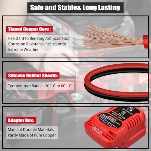 Car Jump Starter Adapter for Milwaukee 18V Battery Powered with 12V Jumper Cables &Clamps for 3.5L Vehicles (For Milwaukee M18 18V Battery)