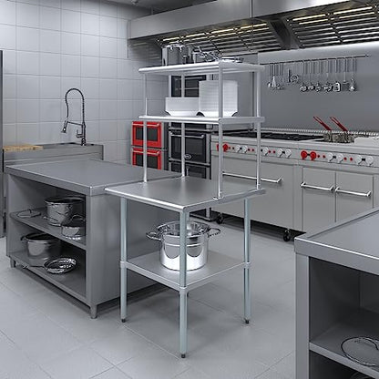 Stainless Steel Work Table Double Tier Overshelf (30" x 30" Work Table + 18" Overshelf)