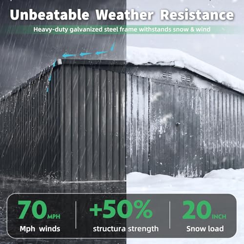 12' x 14' Waterproof Metal Outdoor Storage Shed (Dark Grey / 12x14)