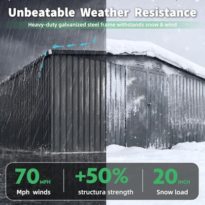 12' x 14' Waterproof Metal Outdoor Storage Shed (Dark Grey / 12x14)