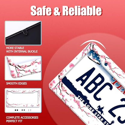 Pink Cherry Blossom Butterfly License Plate Frame for US Cars Decor (Pink Cherry Blossom Butterfly)