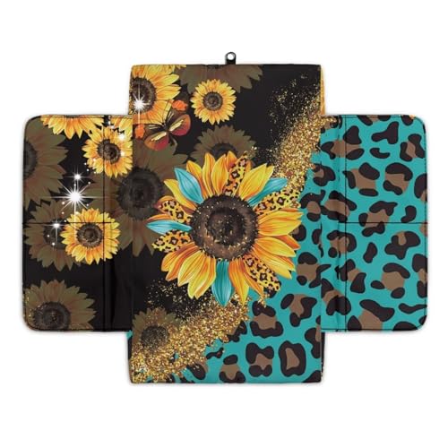 Sunflower Leopard Print Blue Car Center Console Cover Comfortable Armrest Seat Box Pad with Organizer Pockets Anti (Sunflower Leopard Print Blue)