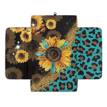 Sunflower Leopard Print Blue Car Center Console Cover Comfortable Armrest Seat Box Pad with Organizer Pockets Anti (Sunflower Leopard Print Blue)