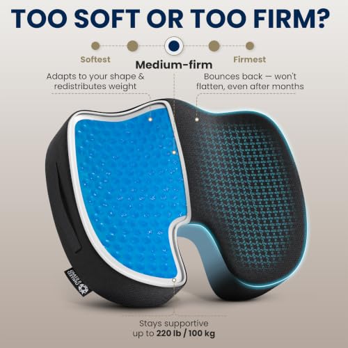 Seat Cushion Memory Foam & Cooling Gel (Black Arctic / Large)