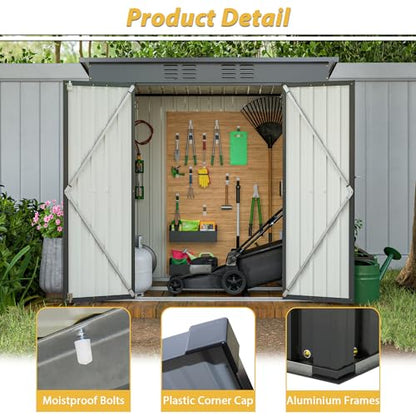 6x4 FT Outdoor Metal Storage Shed with Lockable Door & Floor Frame (Black / 6x4 Ft)