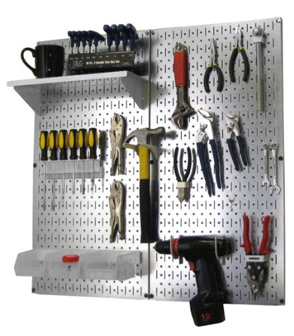Metal Pegboard Organizer Utility Tool Storage and Garage Pegboard Organizer Kit with Metallic Tool Board and White Accessories (Metallic Pegboard White Accessories)