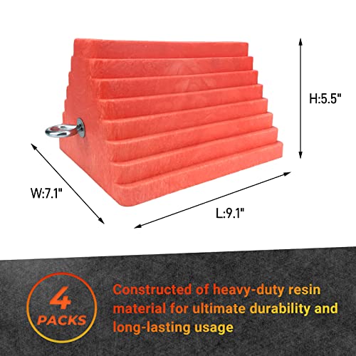 Premium 4 pcs Heavy Duty Wheel Tire Chocks (Orange-4 pcs)