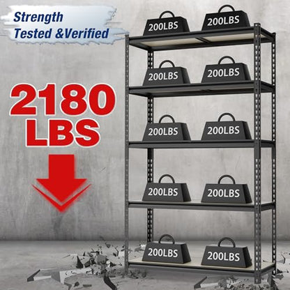 5 Tier Storage Shelf (Black / 27.6"W x 11.8"D x 60"H)