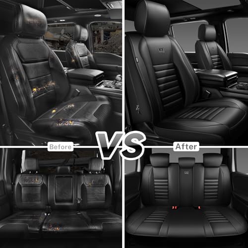 Nappa Leather Car Seat Covers Full Set (Black 5 Seats / Full Set)